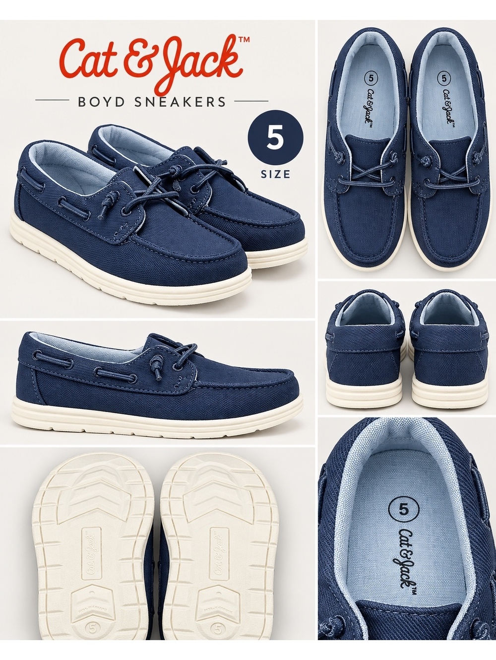 Cat and Jack Boyd navy boat sneakers size 5
